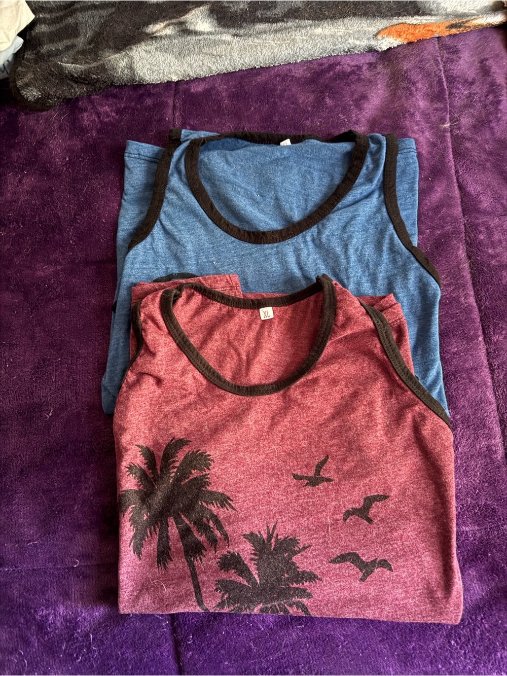 Mens Palm-Print Tank Top - Red and Blue Two Pack